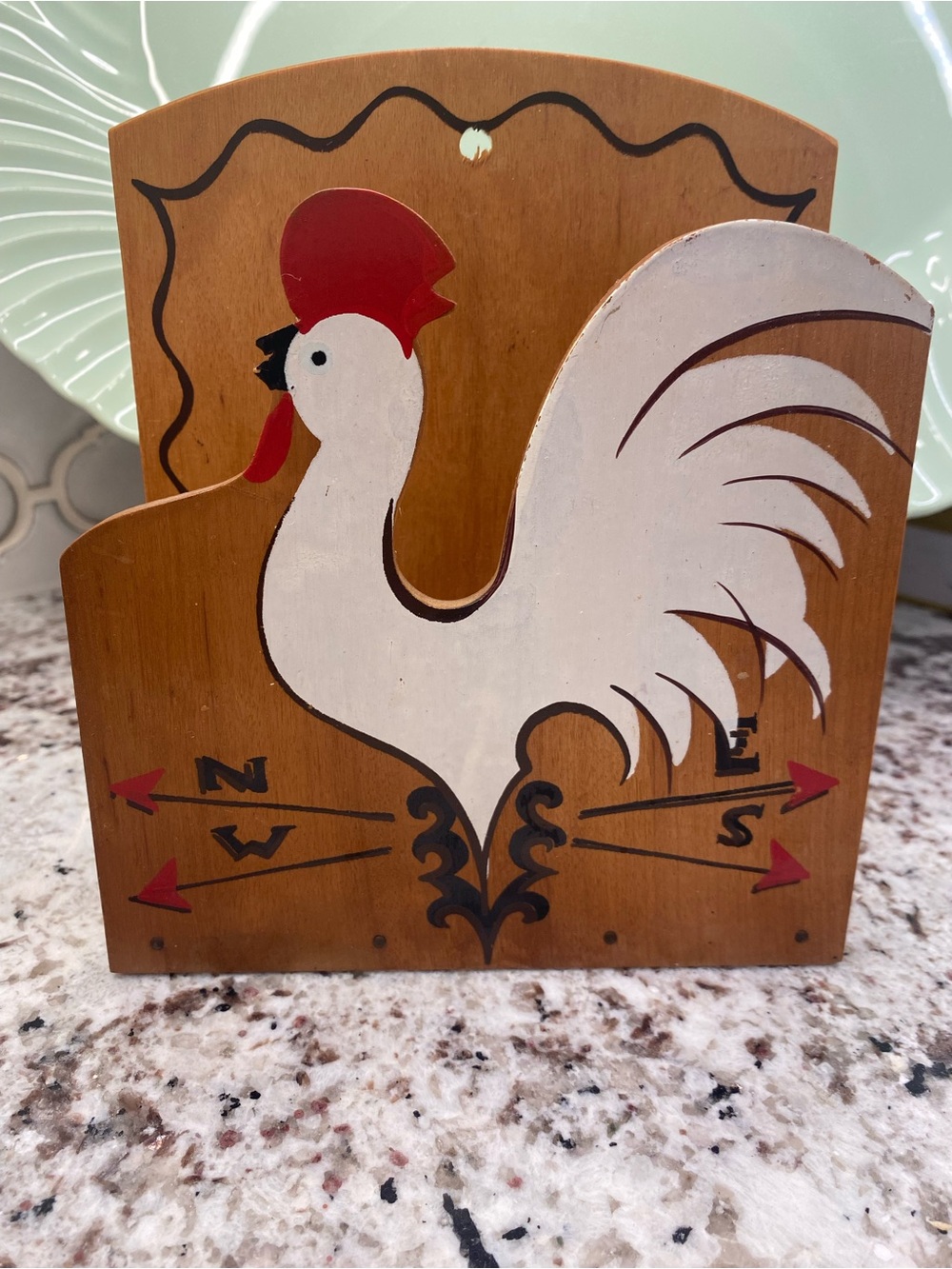 Vintage White and Red Rooster Wooden Wall Decor
